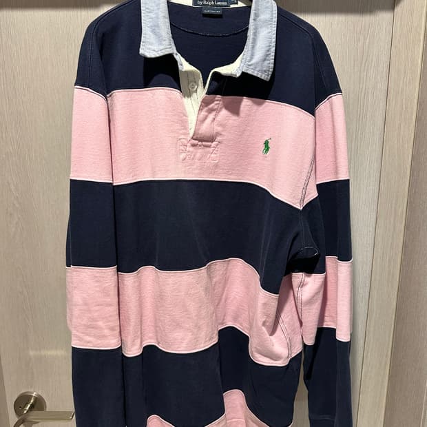 폴로 랄프로렌 럭비 핑크 스트라이프 긴팔티 xl