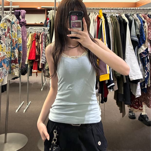 2) IKUKO 빈티지 여성 레이스 디테일 리본 나시