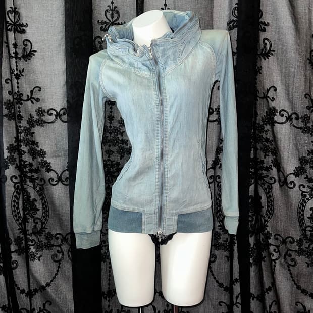 Denim Two-Way Hooded Zip-Up