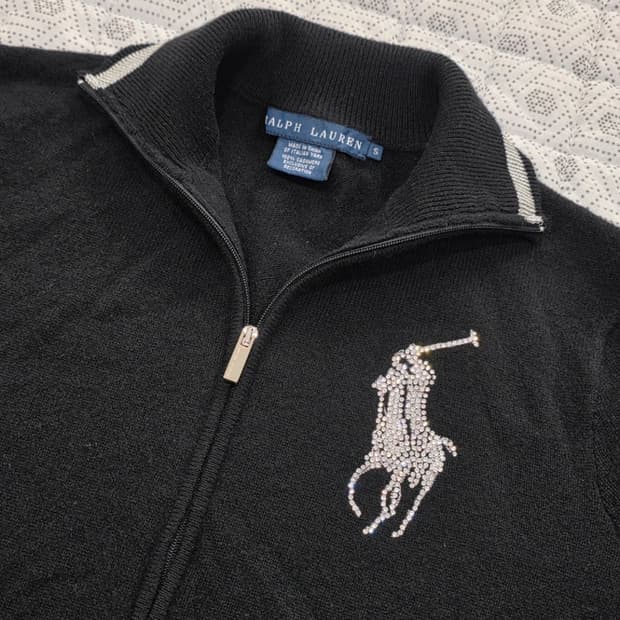 정품 폴로랄프로렌 큐빅 빅포니 블랙 니트집업 (여성 44-55초