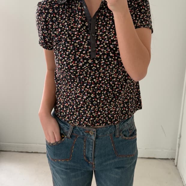 일본빈티지 잔꽃 플로럴 숏반팔