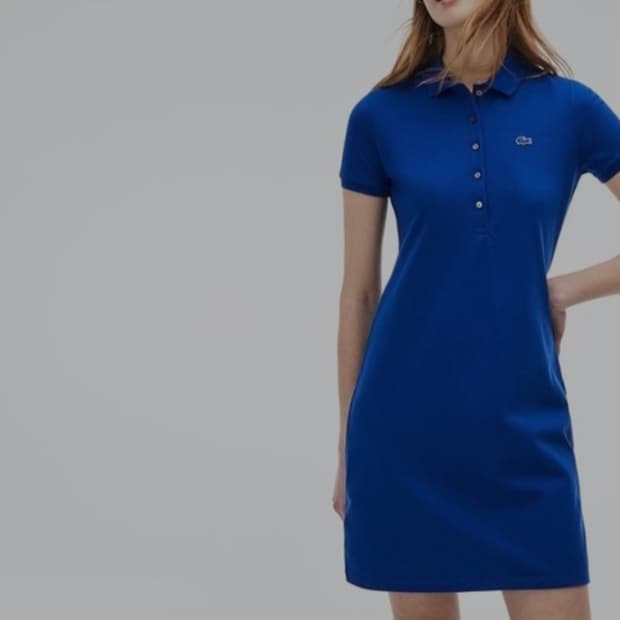 [라코스테] 여성 슬림핏 반팔 피케 원피스 (블루)