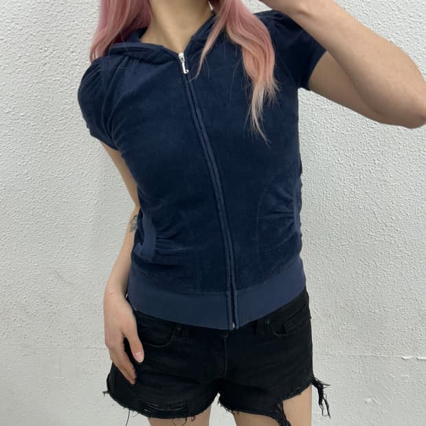 쥬시꾸뛰르 네이비 반팔 후드 집업 S