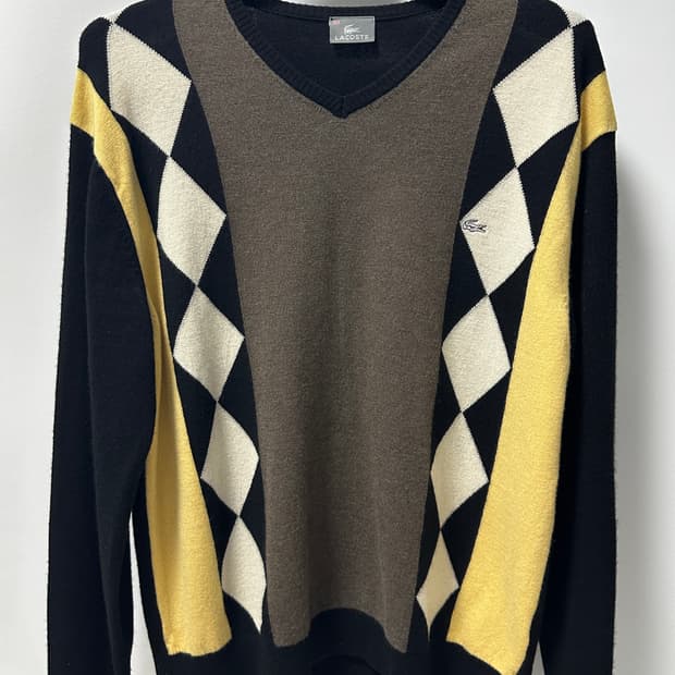[라코스테] 남성 아가일 V넥 니트