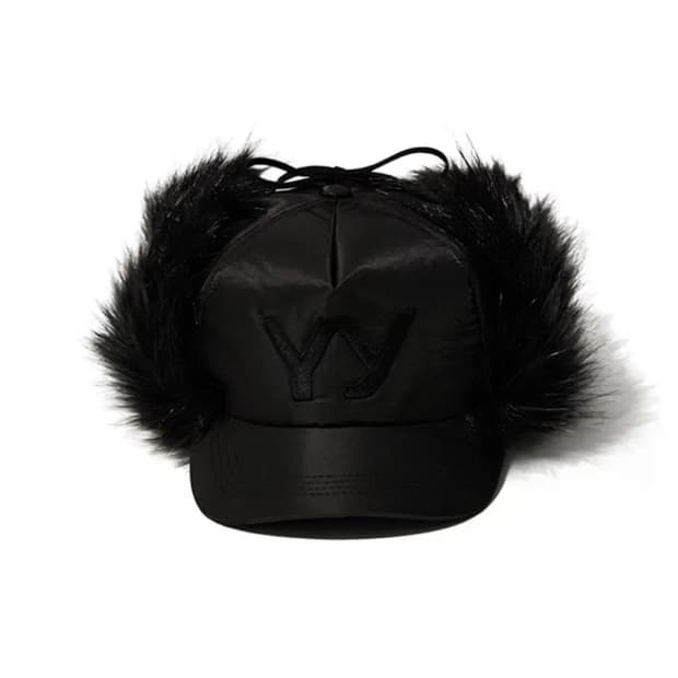 Open yy FAUX FUR EARFLAP CAP, BLACK