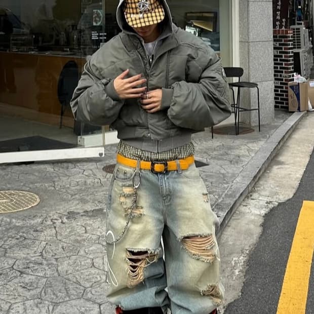 Cozy worldwide 빈티지 왁스드 배기진 L