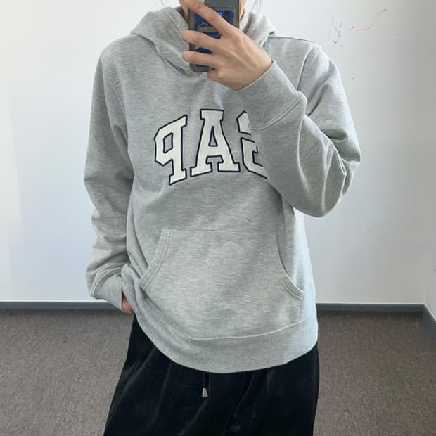 Gap 갭 아이보리 로고 그레이 후드티