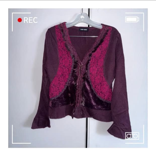 일본빈티지 그런지페어리 와인 가디건 블라우스