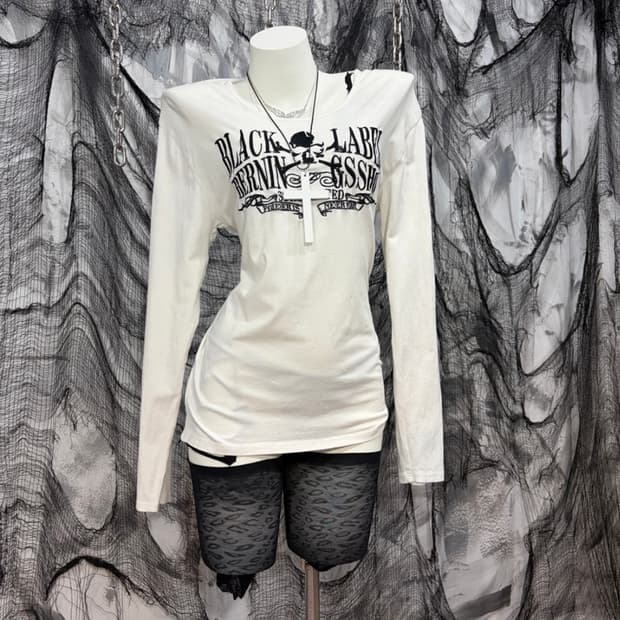 Black Label skull embroidery long sleeve