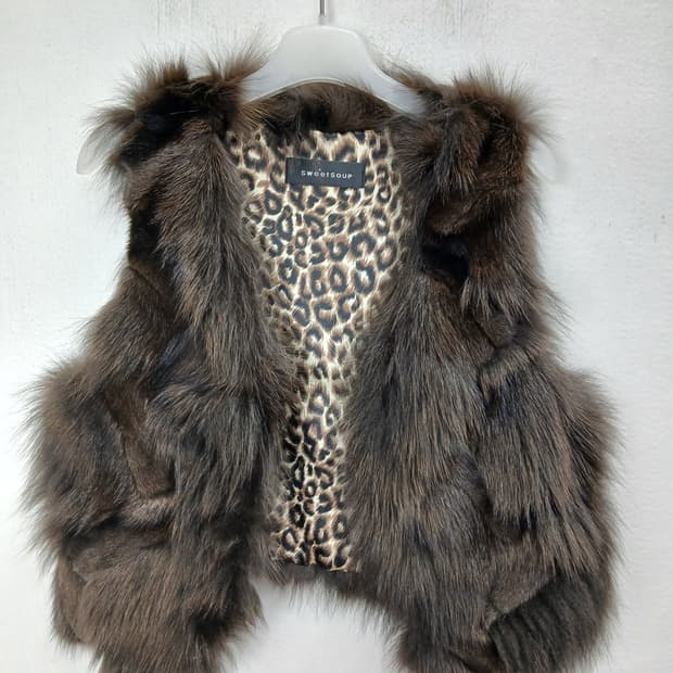 Sweet Soup 천연폭스 퍼 브라운 베스트 55 S 새제품급