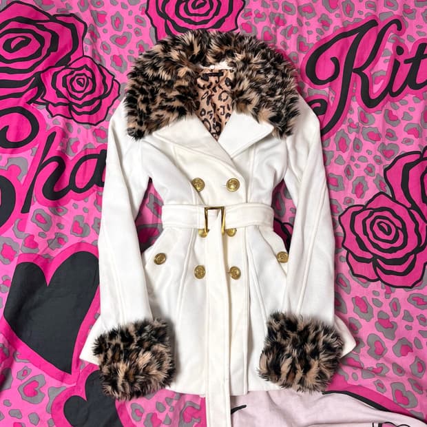 오네갸루 금장 레오파드 퍼 벨티드 코트 일본빈티지 y2k 핀터깔 90s