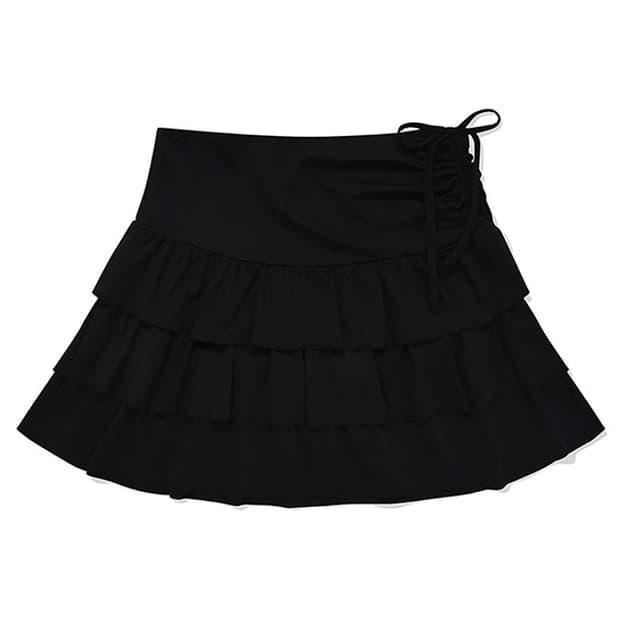 키르시 캉캉 플리츠 미니 스커트 블랙