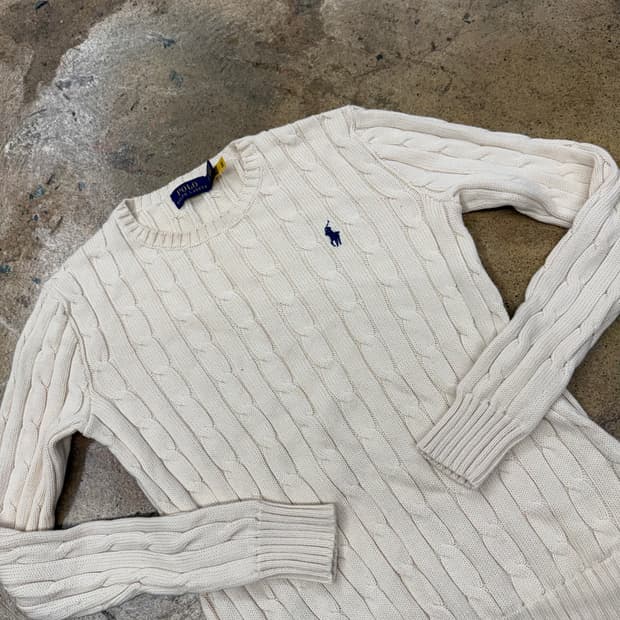 폴로 랄프로렌 크림 화이트 꽈배기 니트 