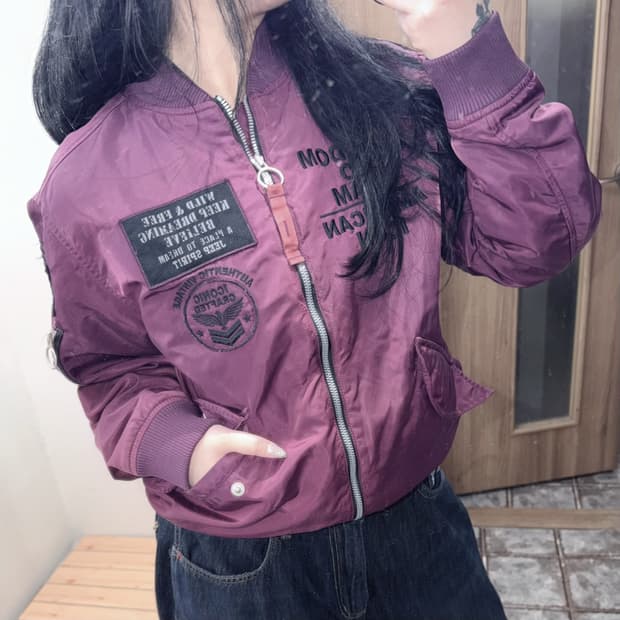 S(90) 지프 남성 버건디 봄버 자수로고 자켓 패치 포켓 항공 점퍼