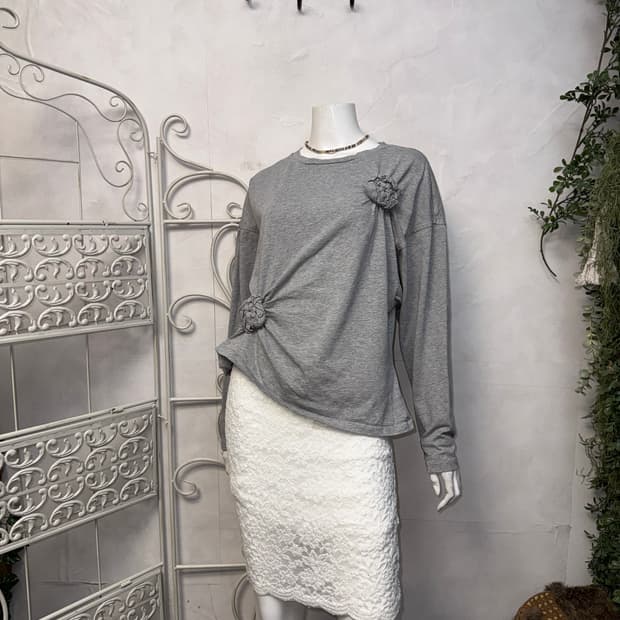 & Other Stories floral appliqué top grey