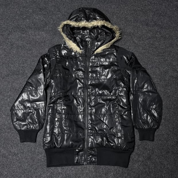 vintage 00's V-kei Punk fur hood parka