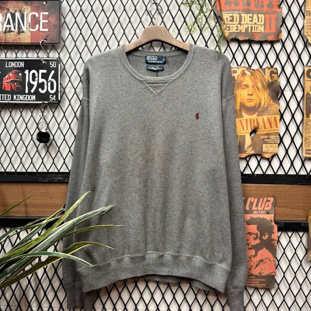 폴로 랄프로렌 니트 스웨터 버건디 포니 로고 포인트 딥그레이