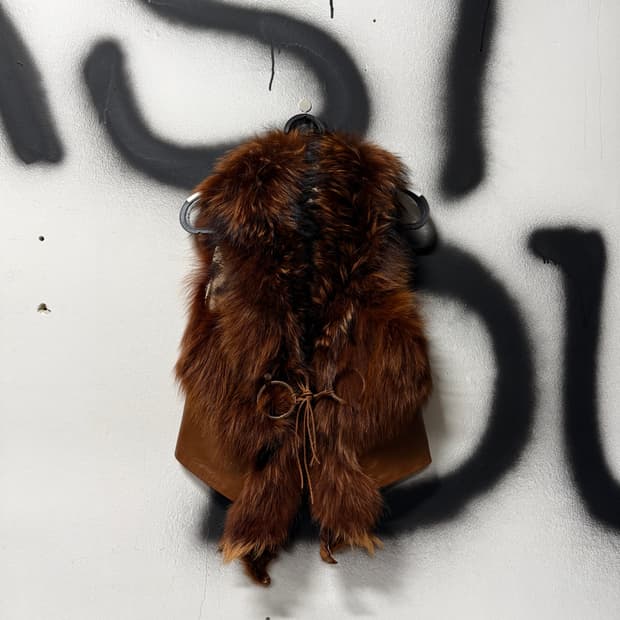 VTG 빈티지 100% 쉽스킨 폭스퍼 트리밍 보헤미안 가죽 베스트