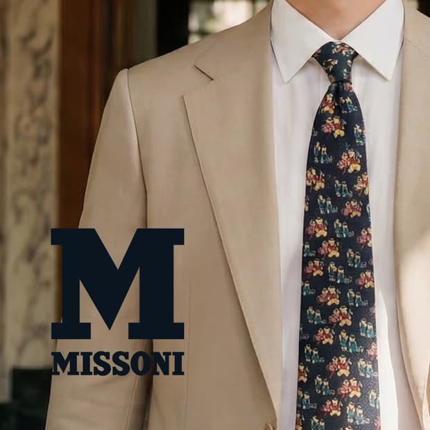 미쏘니 실크 베어 모티브 패턴 넥타이 9.2cm A+~A등급 E749
