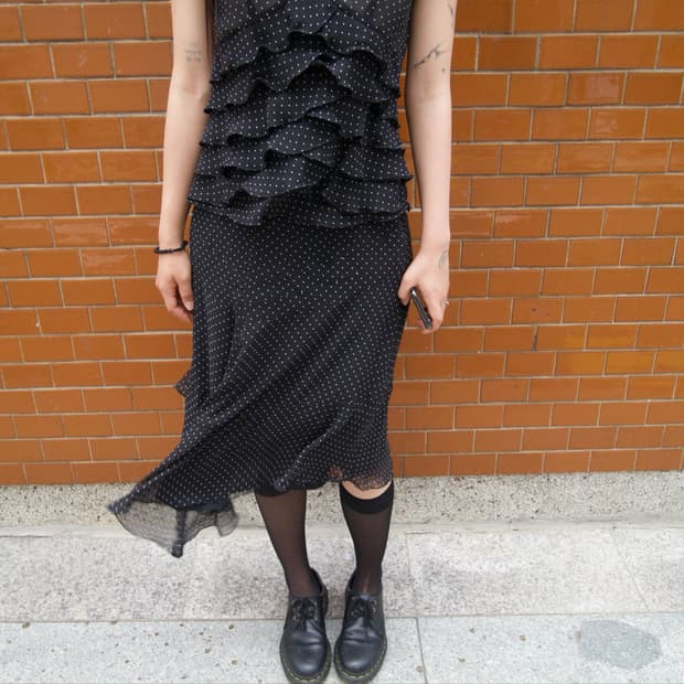 AIR TALK Sheer Dot Ruffle set
