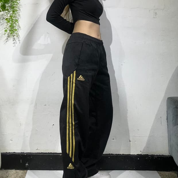 아디다스 블랙 골드 삼선 와이드 팬츠 L