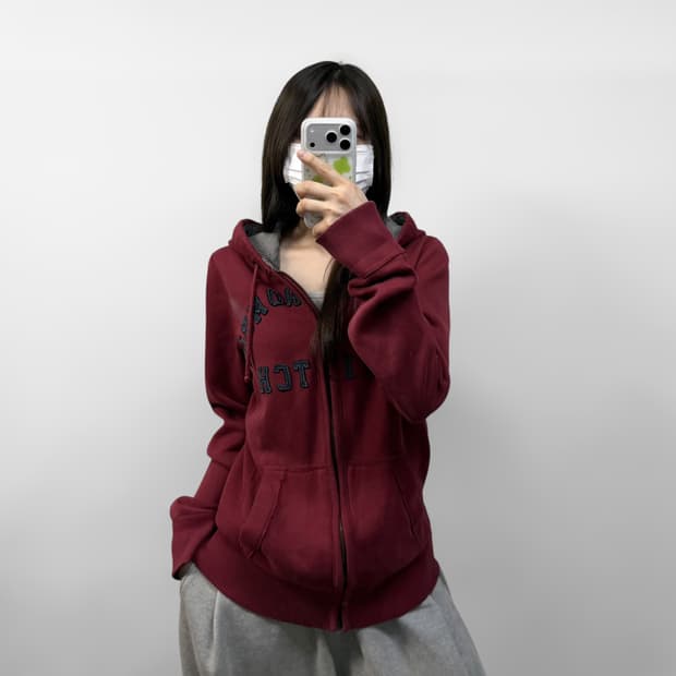 아베크롬비 아치 로고 후드집업 버건디
