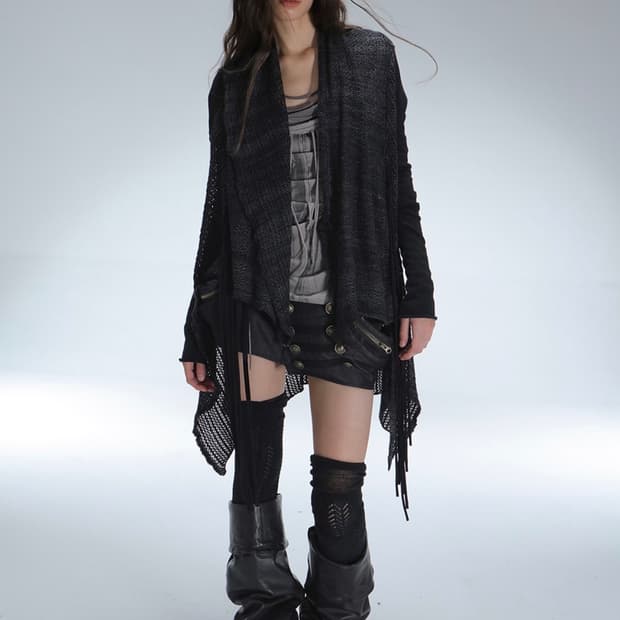 Asymmetric Tassel Wool Hobo Cardigan