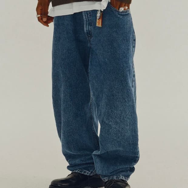 스웨이드 배기 데님 블루