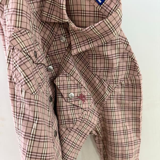 버버리 블루라벨 핑크 체크 셔츠