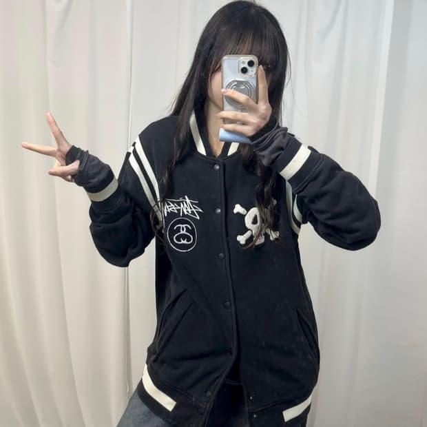 Stussy Skull Embroidery Varsity Jacket  