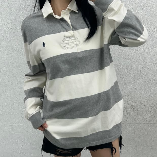 폴로 랄프로렌 네이비포니 그레이 단가라 pk긴팔 M
