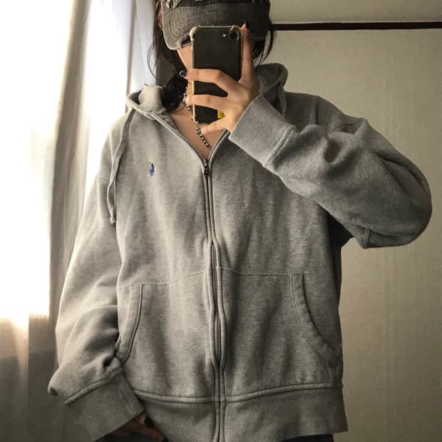 폴로 그레이 후드집업