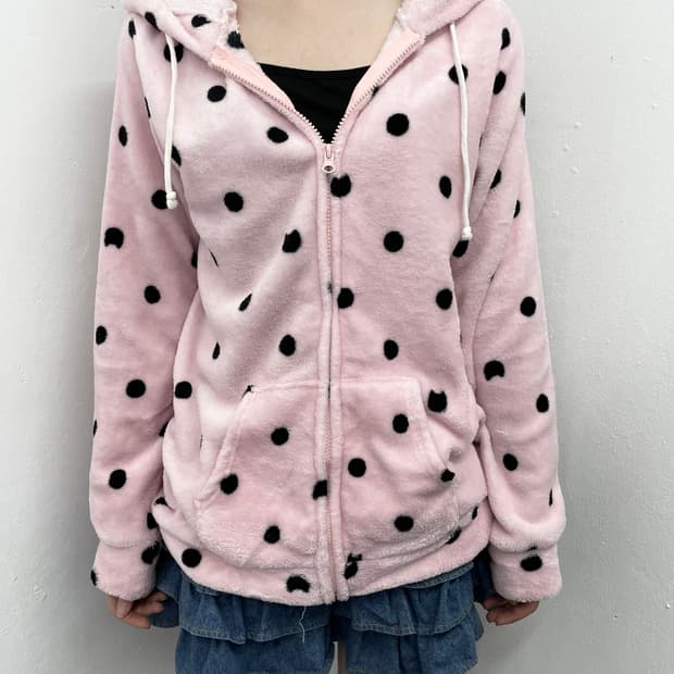 로맨틱갸루 핑크 도트 네코 플리스 후집