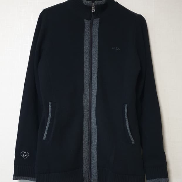 휠라 블랙 니트 집업 가디건 90사이즈