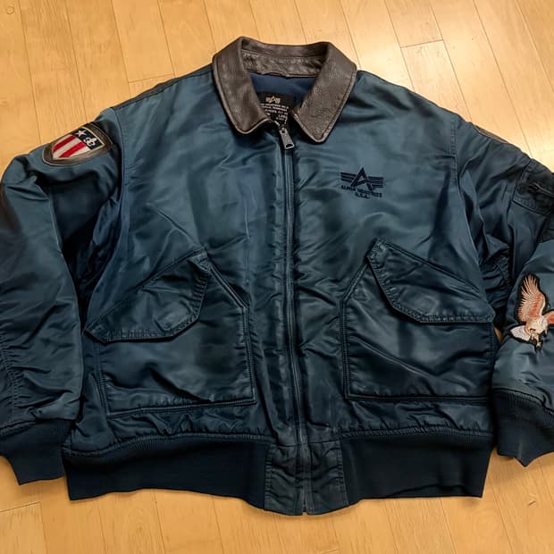 [알파인더스트리] 00s FLT 45/P 가죽카라 패치 항공점퍼 (L)