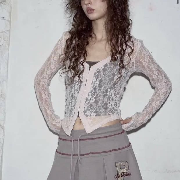 플리즈노팔로우 로완 레이스 셔츠 핑크베이지