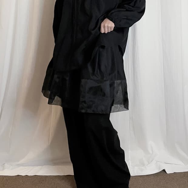 Sheer Hem Midi Skirt - Black