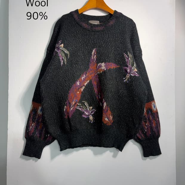 wool 90% 자수 니트 L