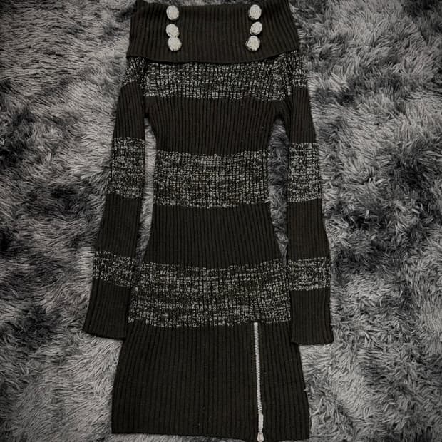 Dig Deep 갸루 스트라이프 오프숄더 원피스