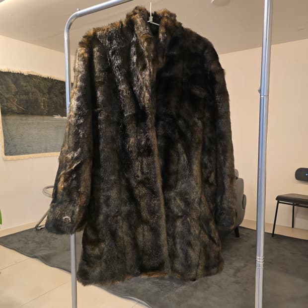 브라운 페이크밍크 롱코트