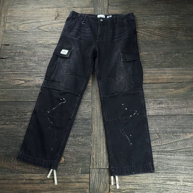 [리베레] 흑청 루즈핏 카고 데님 팬츠 M18676