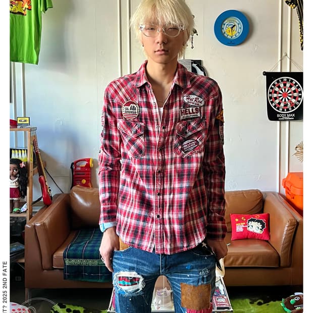 90-00s M&S Japan Punk Patch Check Shirt