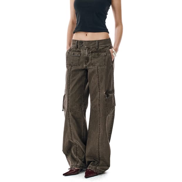 세컨모놀로그 Washed Low-Rise Cargo Pant [BROWN