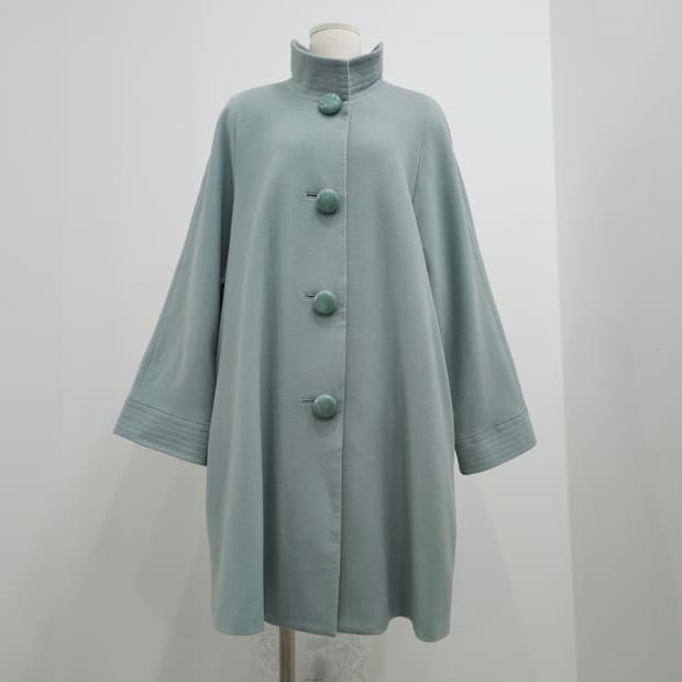 울100% 민트그레이 하이넥 코트