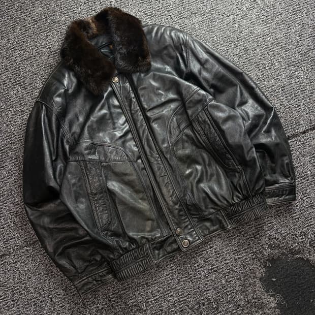 빈티지 아카이브 무스탕 레더 봄버 자켓 4115