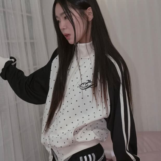 프렌다 도트 집업 져지 자켓 