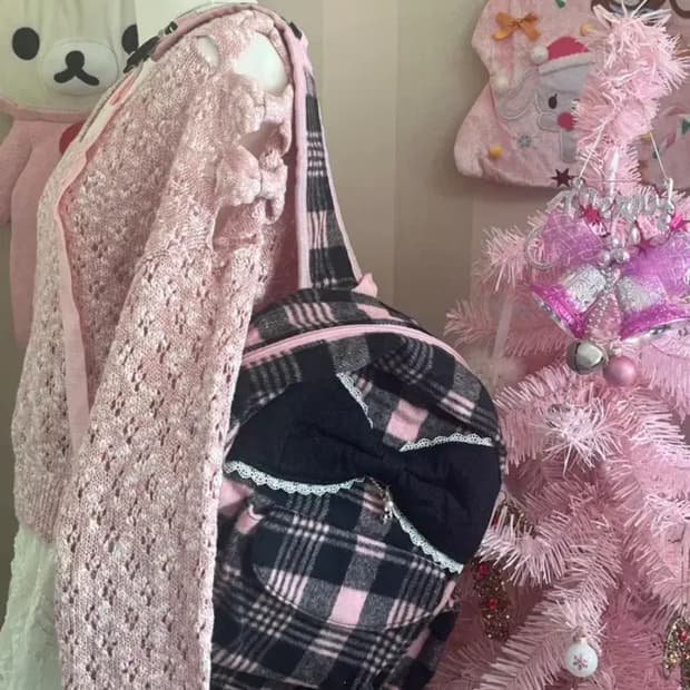 빈티지 히메갸루 백팩 모리 리본체크 가방