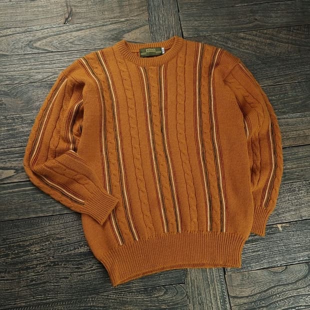 [일본빈티지] 에스닉 스트라이프 꽈배기 루즈핏 니트 M18683