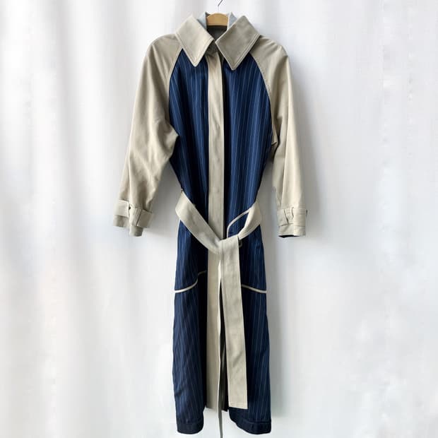 알렉산더왕 코튼 개버딘 스트라이프 새틴 트윌 트렌치 코트 베이지 XS