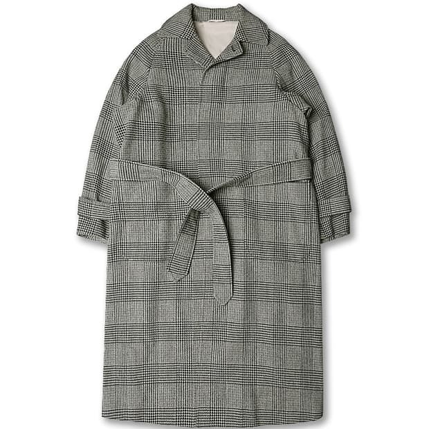 에토네 [Etonne] 로밧 트위드 체크 벨티드 나그랑 코트